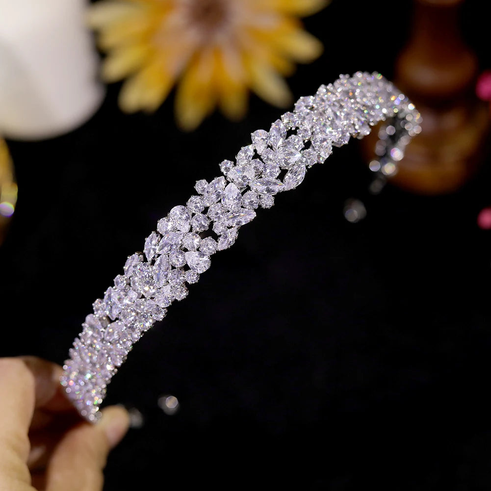 ASNORA Luxury Crystal Bridal Headband Silver Wedding Crown Elegant Hair Accessories for Bridesmaids
