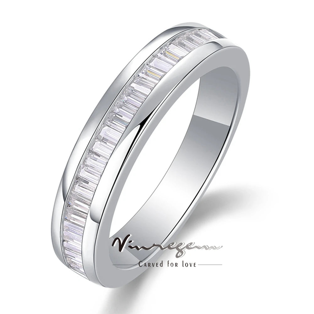 Vinregem 3EX VVS1 D Color Moissanite Diamond Row Ring in 925 Sterling Silver Fine Jewelry for Women