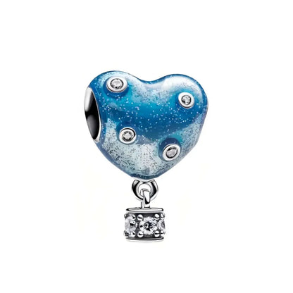Exquisite 925 Silver Heart-Shaped Pendant with Bow and Moon Beads for DIY European Bracelets