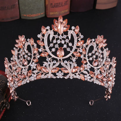 Baroque Crystal Rhinestone Tiara - Vintage Bridal Crown for Weddings & Prom Champagne color