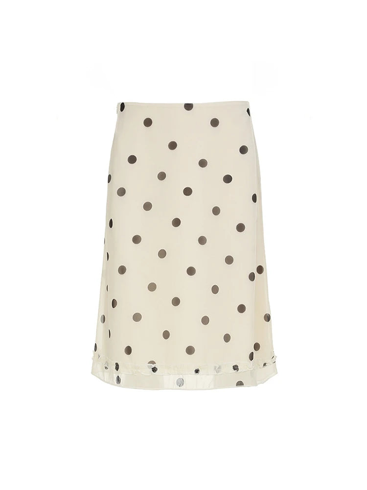 Women's Double Layer Mesh Skirt Zipper Polka Dot Trim