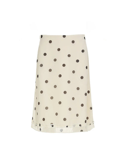 Women's Double Layer Mesh Skirt Zipper Polka Dot Trim