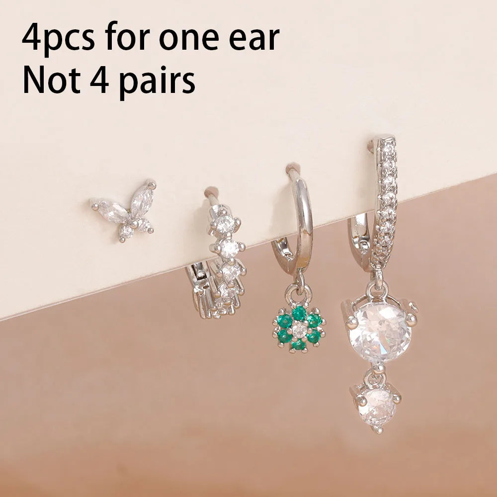 14K Gold Plated Dainty Zircon Flower Hoop Earrings Set for Women Stylish Stainless Steel Studs