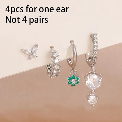 14K Gold Plated Dainty Zircon Flower Hoop Earrings Set for Women Stylish Stainless Steel Studs