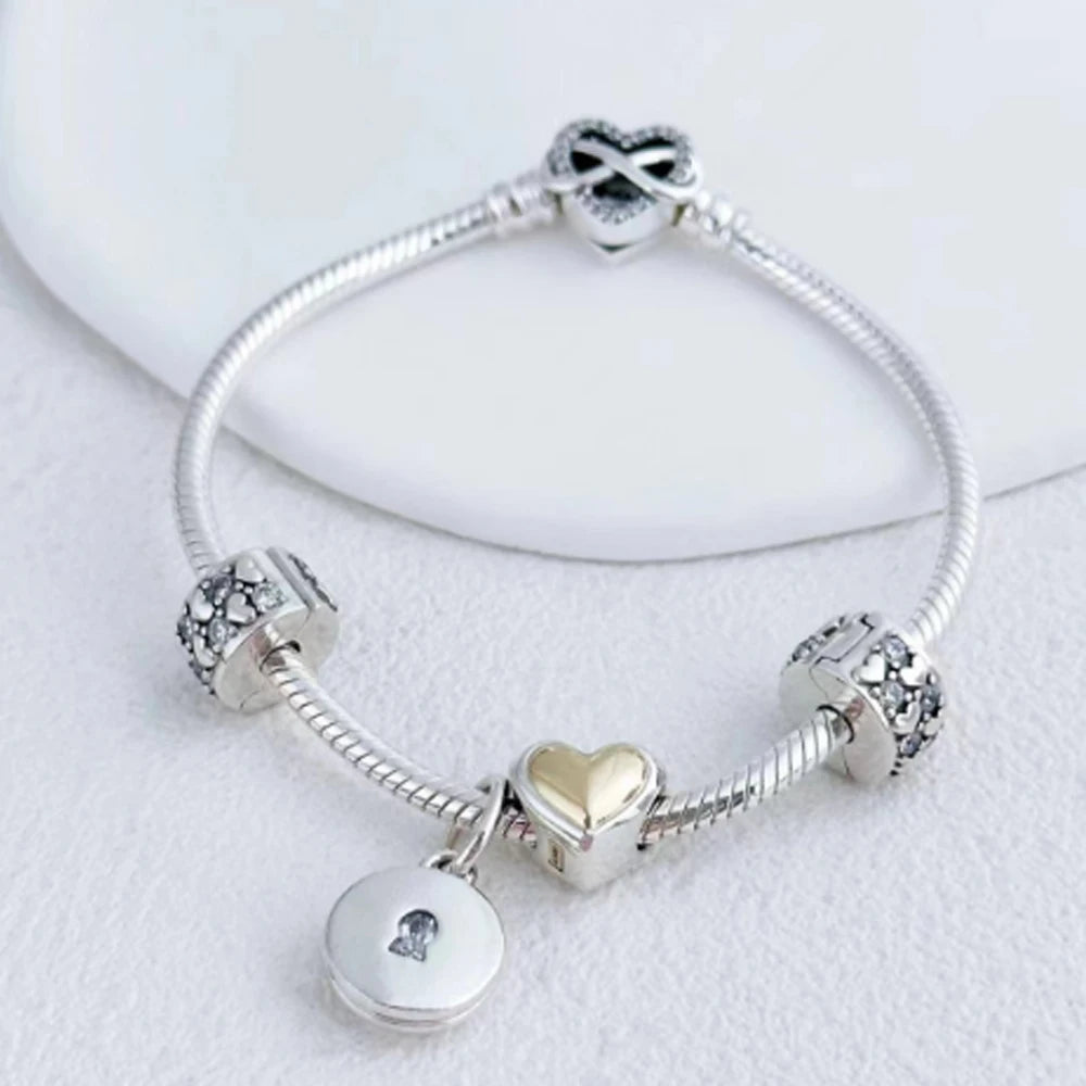 925 Sterling Silver Zirconia Heart Gold Silver Charm