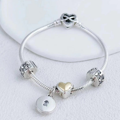 925 Sterling Silver Zirconia Heart Gold Silver Charm