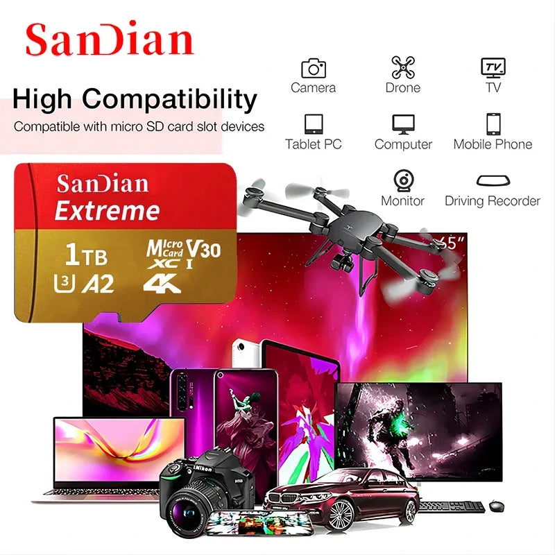 High Speed 1TB Micro SD Card 512GB 256GB 128GB For Laptop