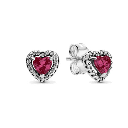 New 925 Silver Heart-Shaped Earrings with Purple Pink and Green Zircon for Exquisite Jewelry Gifts for Women