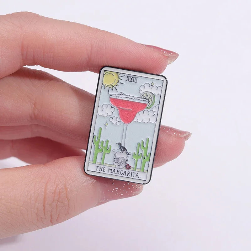 Custom Tarot Enamel Pins Set Featuring Beer Donut Wine Coffee Pizza Brooches for Unique Punk Gothic Jewelry Gifts