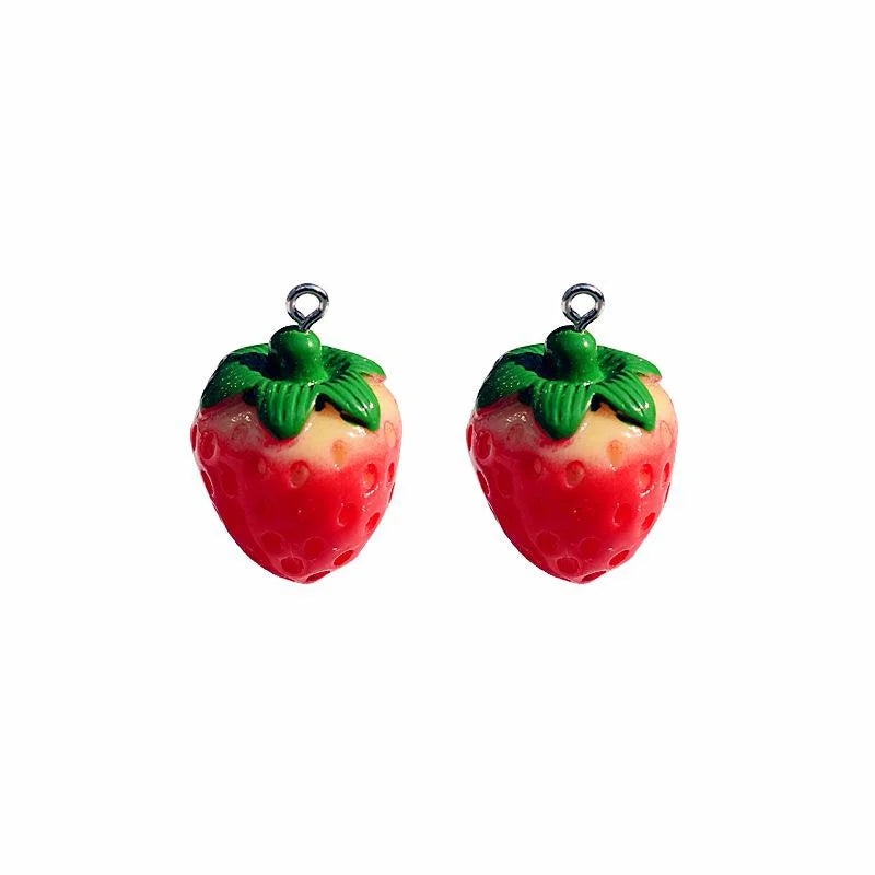Vibrant 3D Strawberry Resin Charms Set for DIY Earring Fashion Jewelry