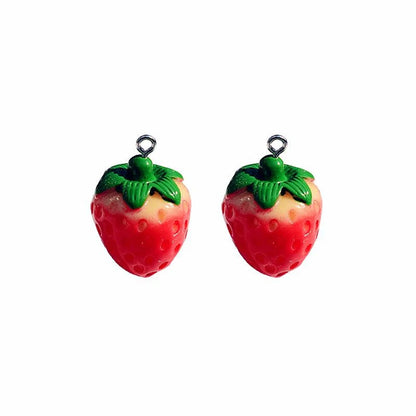 Vibrant 3D Strawberry Resin Charms Set for DIY Earring Fashion Jewelry