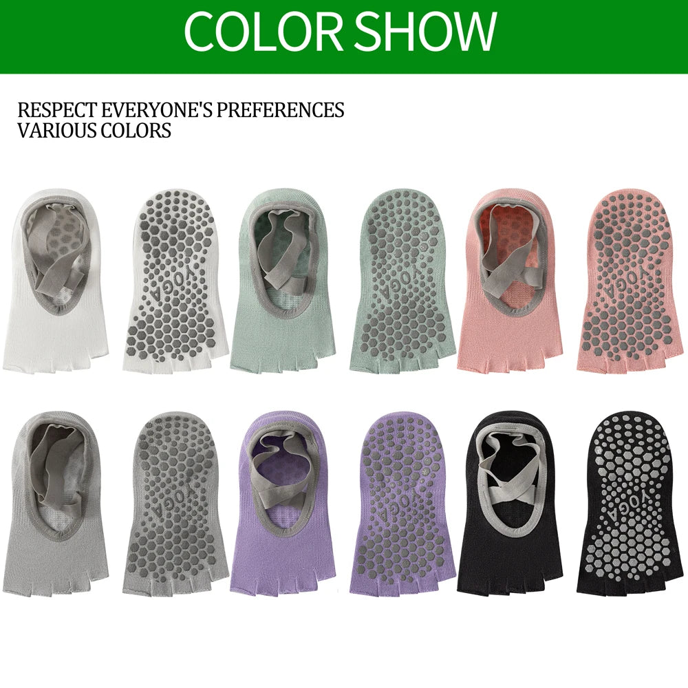 Women Open Toe Anti Slip 5 Toe Yoga Socks With Grips