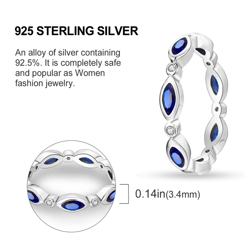 Blue Zircon Evil Eye Ring for Women in 925 Sterling Silver Sparkling Palm Star Moon Wedding Jewelry Gift KSR010