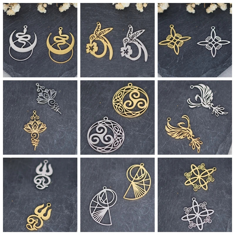 Elegant DIY Amulet Set: Phoenix Bird, Hummingbird, Snake Charms in Stainless Steel for Jewelry Making