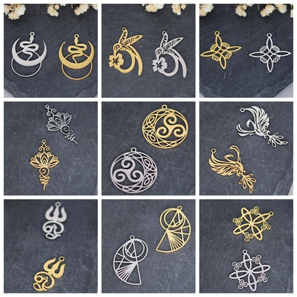 Elegant DIY Amulet Set: Phoenix Bird, Hummingbird, Snake Charms in Stainless Steel for Jewelry Making