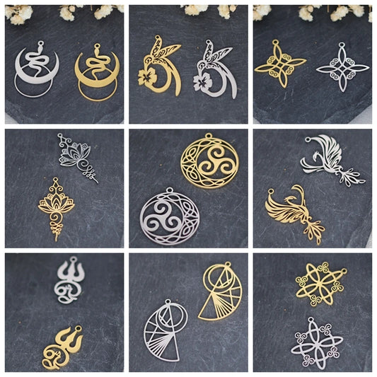Elegant DIY Amulet Set: Phoenix Bird, Hummingbird, Snake Charms in Stainless Steel for Jewelry Making
