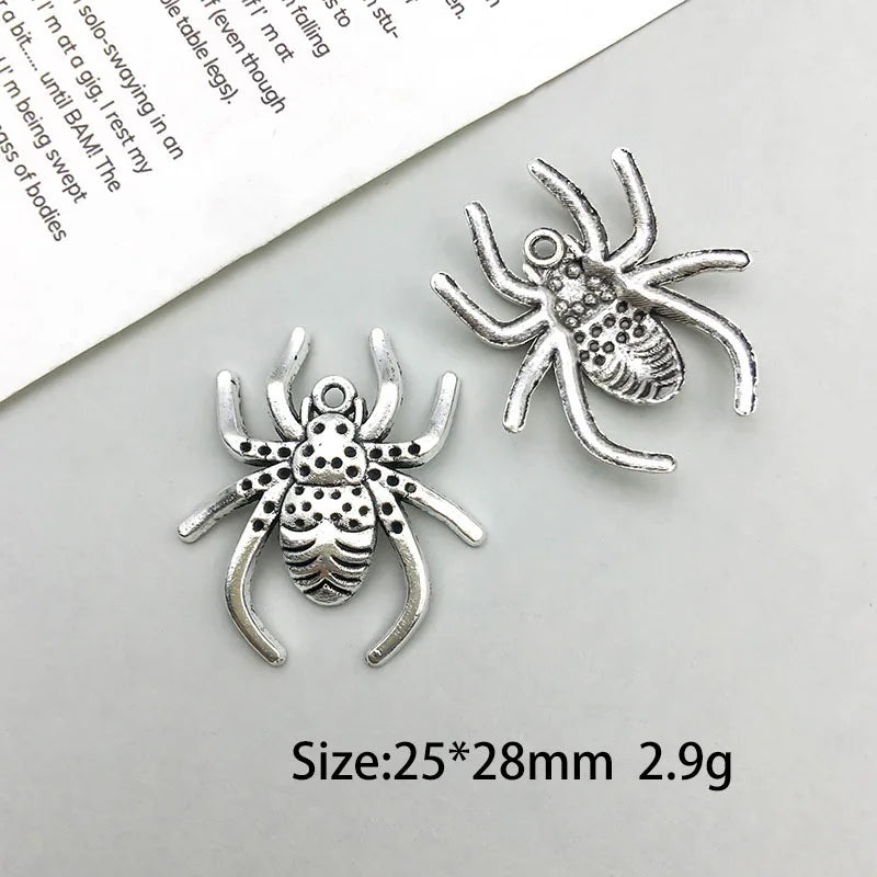 Antique Silver Spider Charms Set for DIY Halloween Jewelry Crafting
