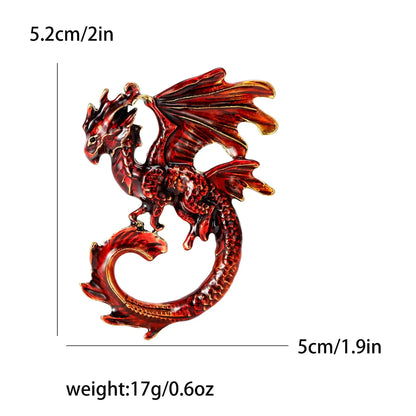 Enamel Dragon Pins for Women Rhinestone Brooch Jewelry Red4210