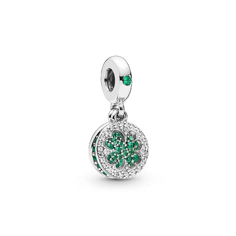 925 Sterling Silver Green Clover Pendant for European Bracelet Charms Women Jewelry B238