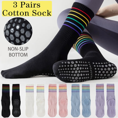 3 Pairs Color Stripe Breathable Yoga Socks Anti Slip