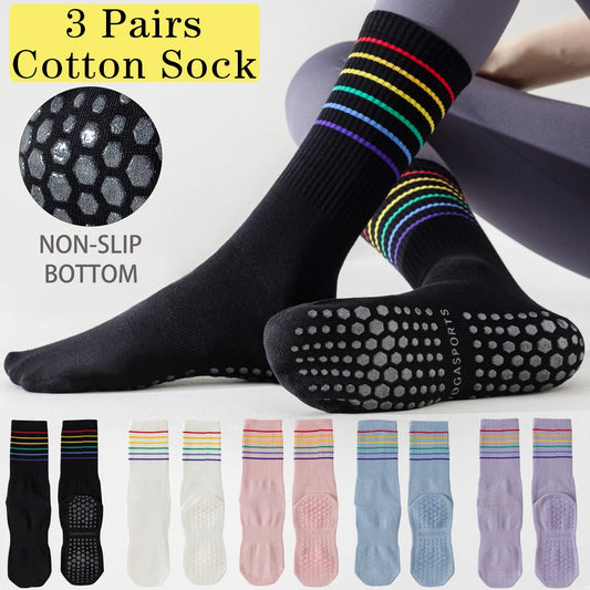 3 Pairs Color Stripe Breathable Yoga Socks Anti Slip