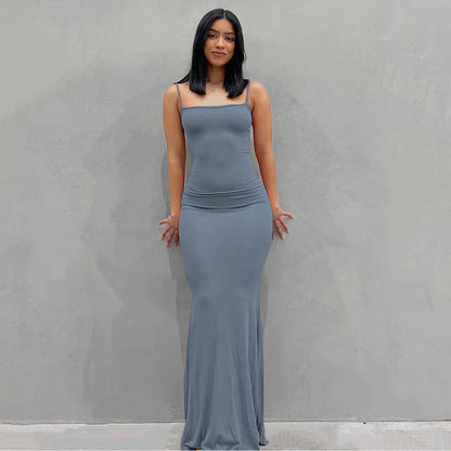 2024 Summer Dresses For Women Sexy Black Spaghetti Strap Maxi Blue-Sleeveless