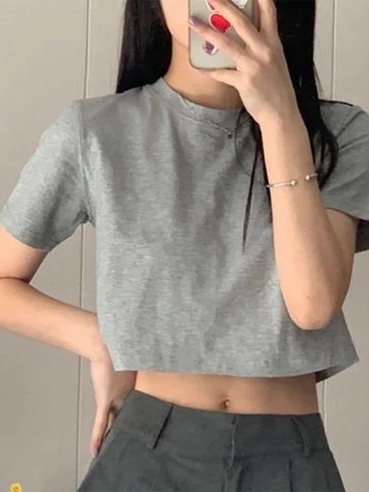 Cropped Slim Women Tee Korean Streetwear Preppy Chic