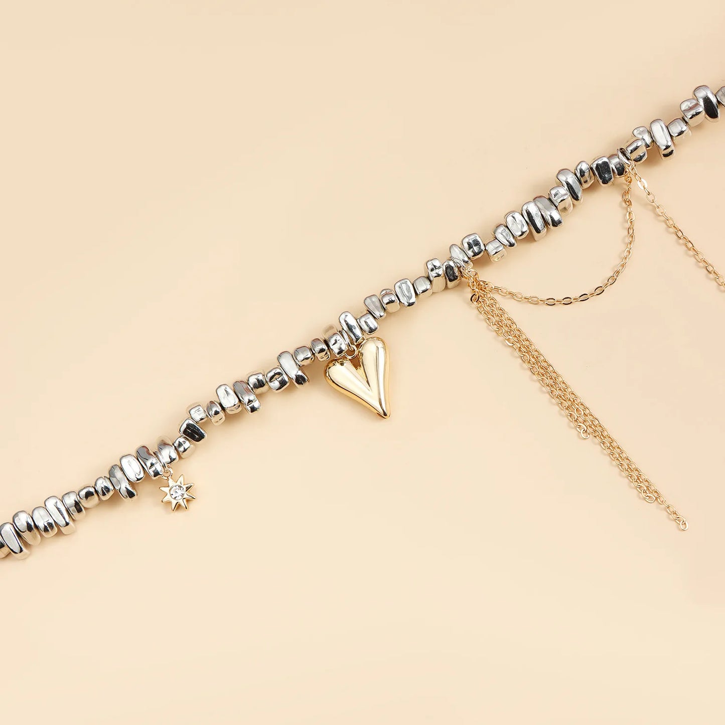 Stainless Steel Irregular Beaded Fringe Choker Necklace