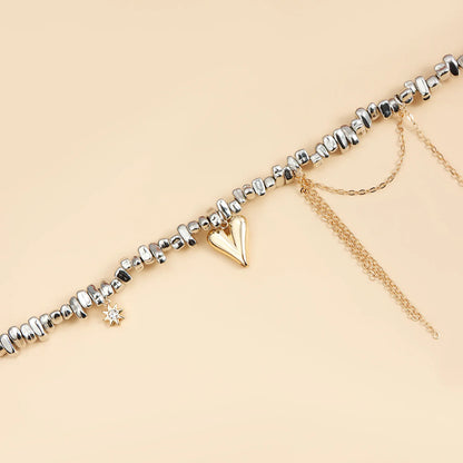 Stainless Steel Irregular Beaded Fringe Choker Necklace