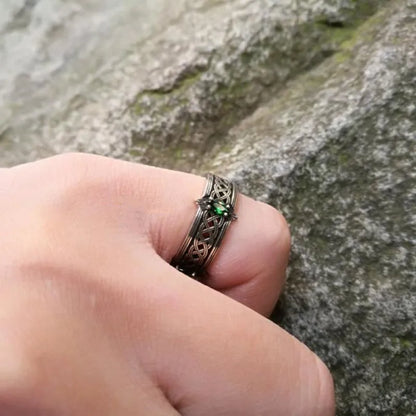 Vintage Green Gemstone Celtic Knot Adjustable Ring for Men and Women