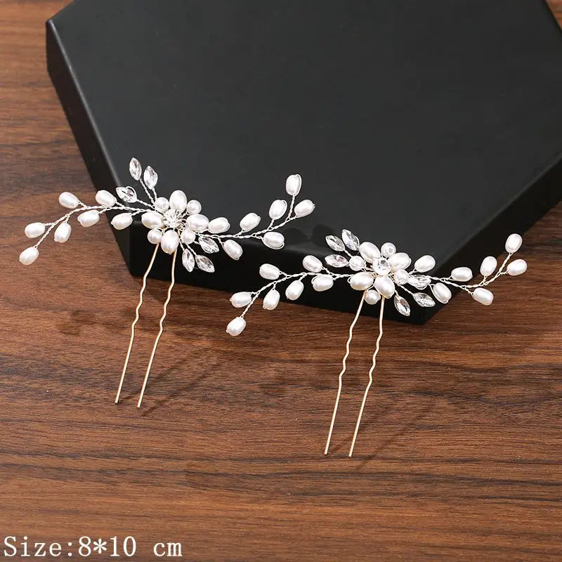 Elegant Pearl Rhinestone Flower Hair Pins for Women Wedding Accessories