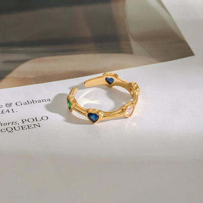 Youthway 18K Gold Plated Colorful Heart Rhinestone Ring for Women