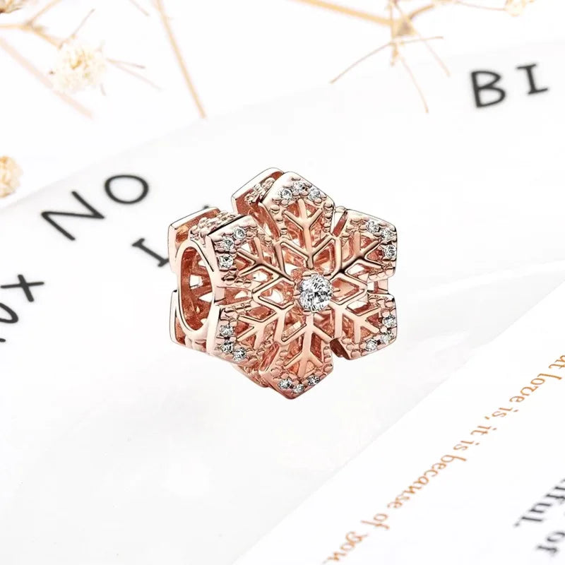 Rose Gold Winged Angel Heart Charm Bead Pink Daisy Spacer