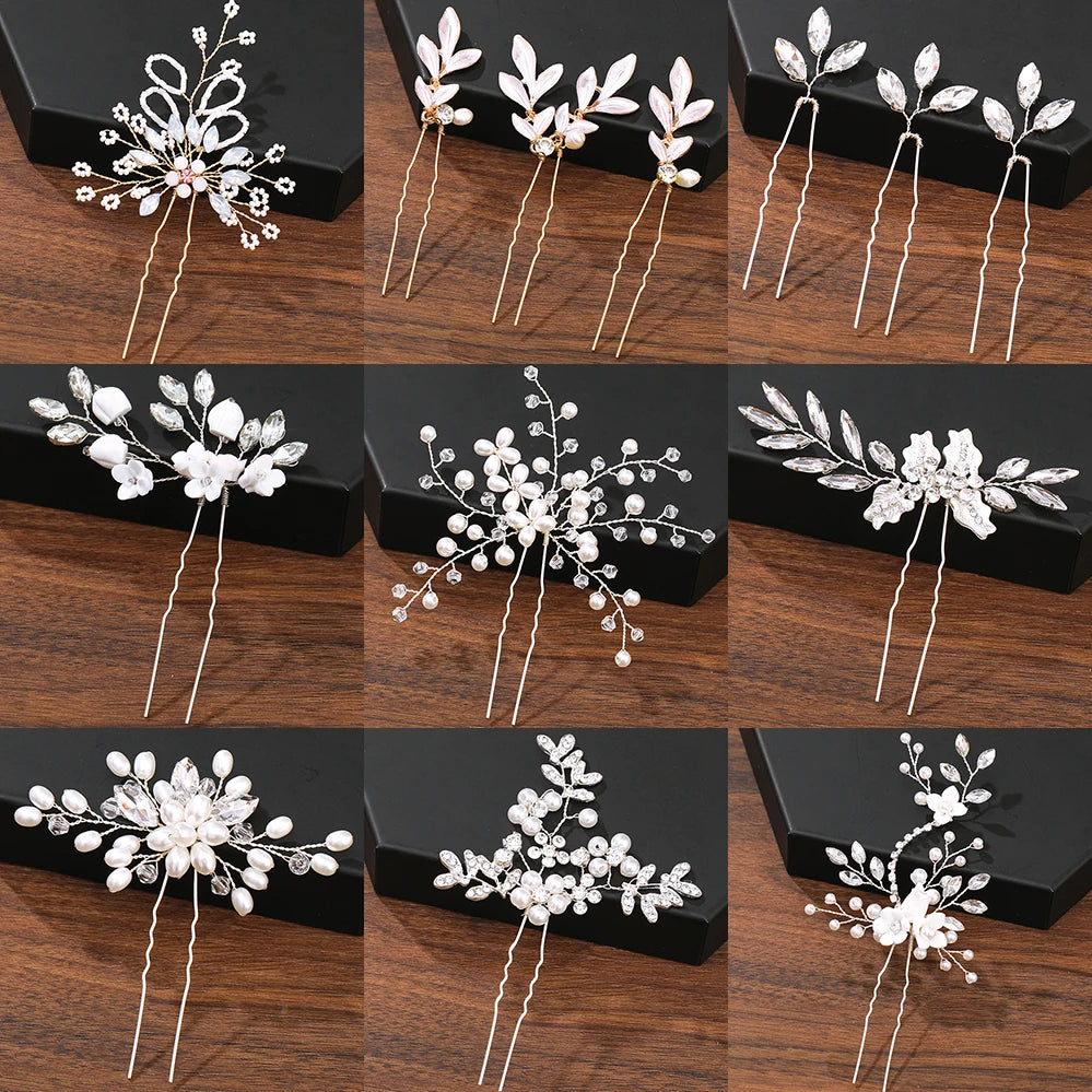 Elegant Pearl Rhinestone Flower Hair Pins for Women Wedding Accessories