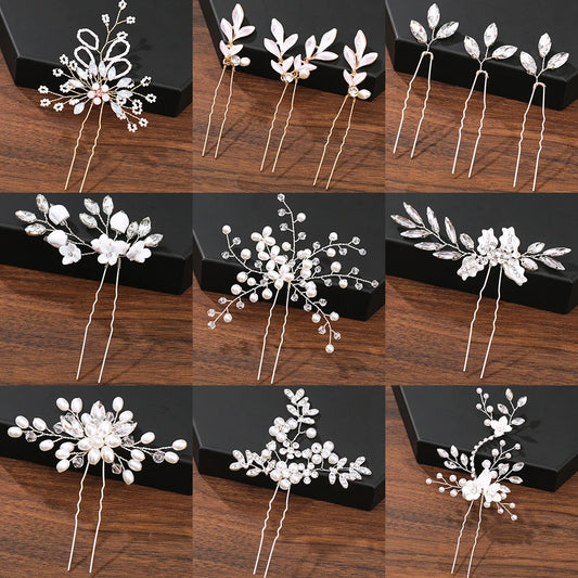 Elegant Pearl Rhinestone Flower Hair Pins for Women Wedding Accessories
