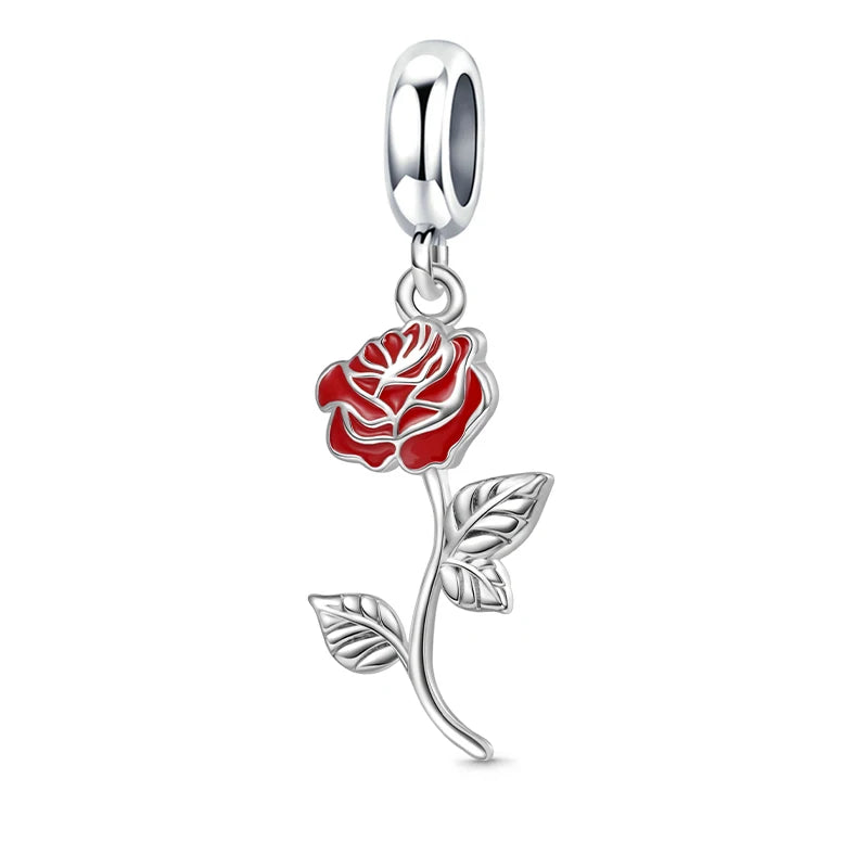 925 Sterling Silver Charm Beads for Women Bracelet - Four-Leaf Clover and Sunflower Design B1163