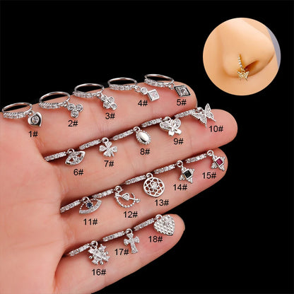 316L Surgical Stainless Steel Heart Crown Flower Butterfly Dangle CZ Nose Studs for Stylish Nose Piercing Jewelry