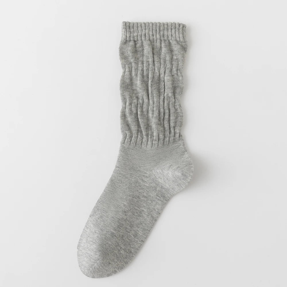 Womens Breathable Mid Calf Cotton Socks Elastic Wave Cuff