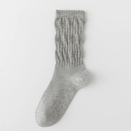 Womens Breathable Mid Calf Cotton Socks Elastic Wave Cuff