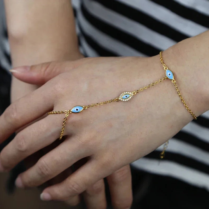 Elegant Gold Enamel Evil Eye Charm Bracelet For Women Fashion Jewelry