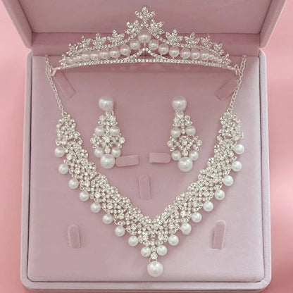 Stunning Pearl Bridal Jewelry Set - Top-Rated Tiara, Earrings & Necklace for Your Dream Wedding Silver 2