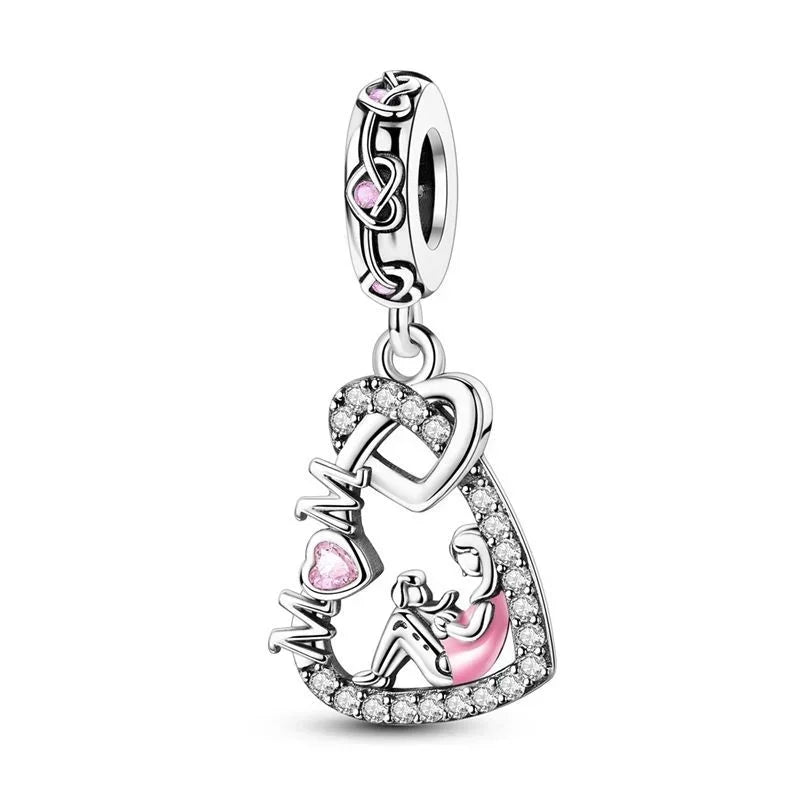 Sparkling Birthstone Heart Charm 925 Sterling Silver Pendant Bead for Mom DIY Jewelry Gift