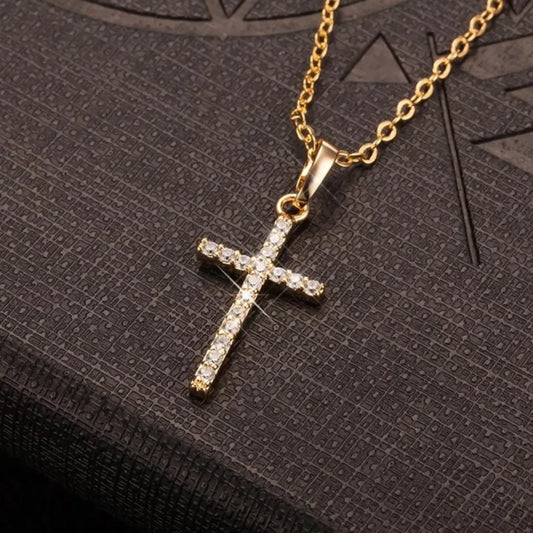 Cross Pendant Adjustable Necklace for Women with Rhinestone Inlay