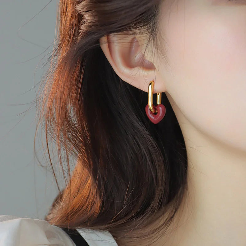 Chic Red Heart Drop Earrings for Women and Girls - Fashion Geometric Love Jewelry