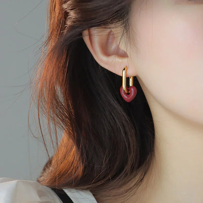Chic Red Heart Drop Earrings for Women and Girls - Fashion Geometric Love Jewelry