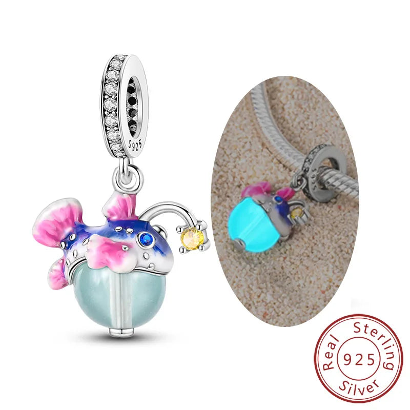 925 Sterling Silver Ocean Turtle Beach Charms Blue Shell