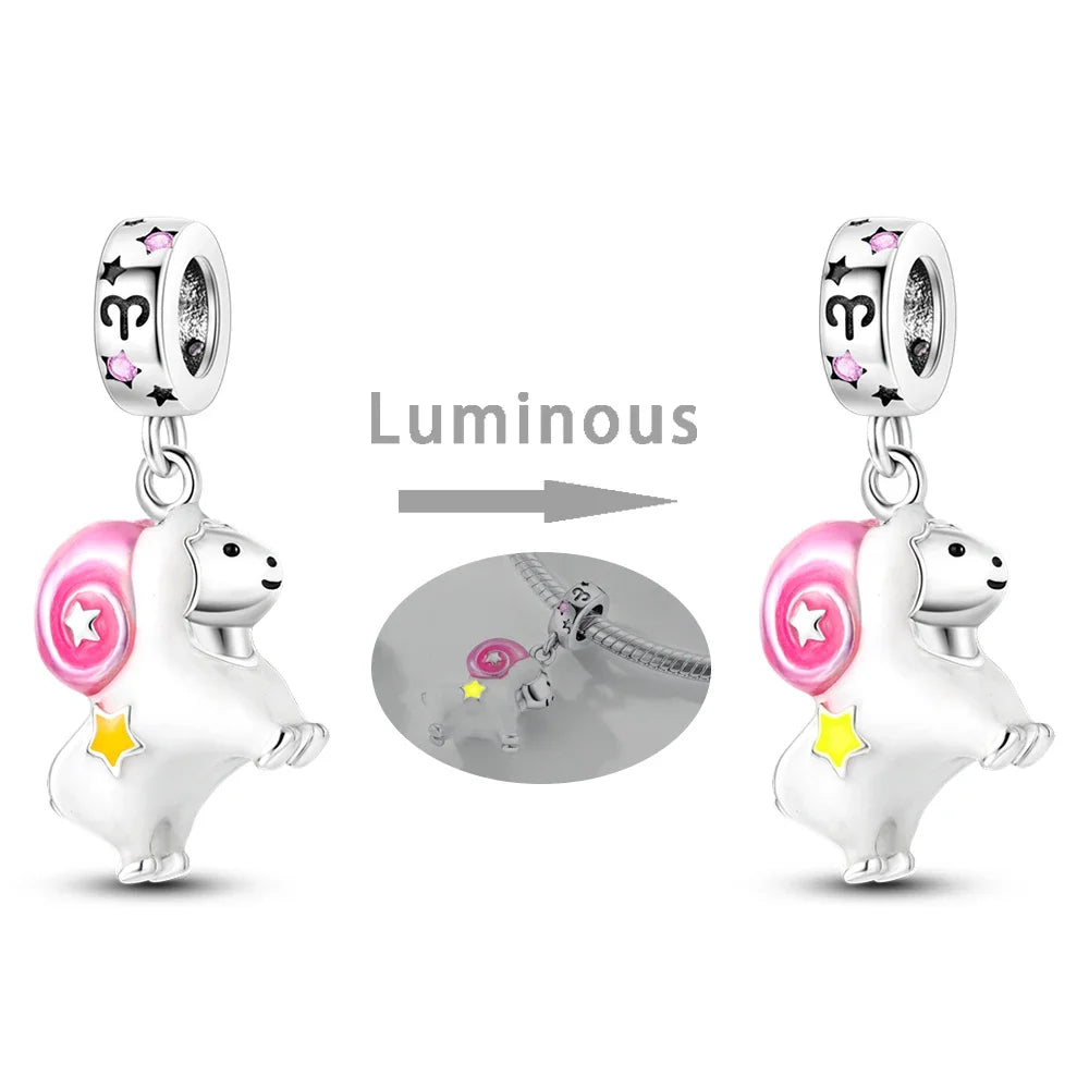 Zodiac Glow In Dark 925 Sterling Silver Charm Beads