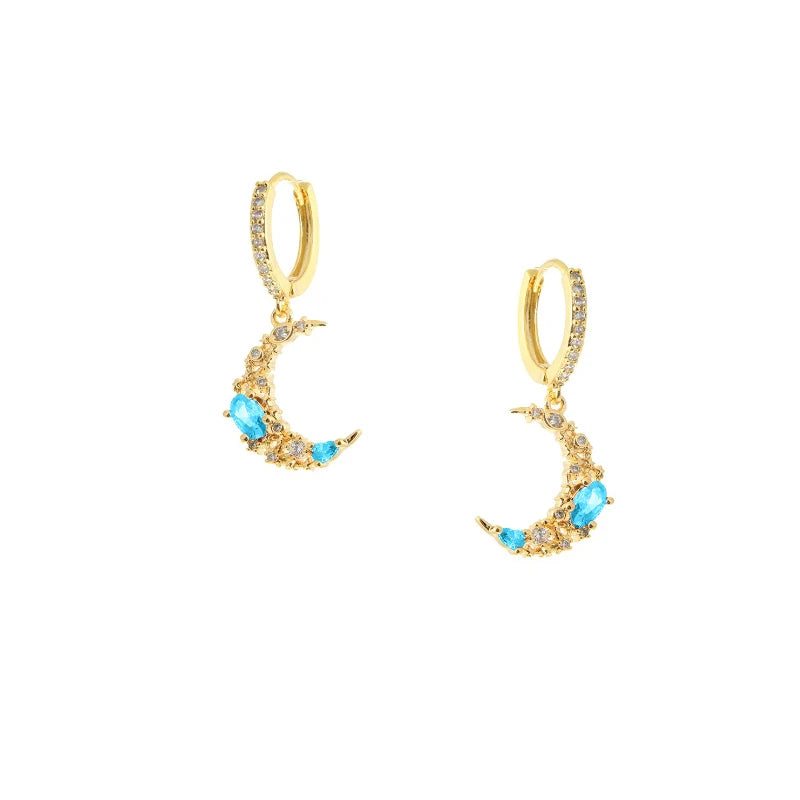 Elegant Water Lake Blue Zircon Hoop Earrings for Women Minimalist Circle Dangle Jewelry Accessories