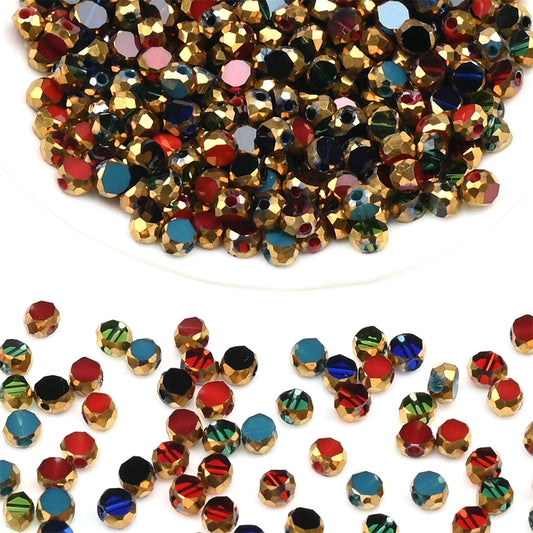 72 Pieces Golden Plated Glass Beads 3x4mm Oval Flat Faceted Crystal Beads for DIY Jewelry Making Necklaces and Bracelets