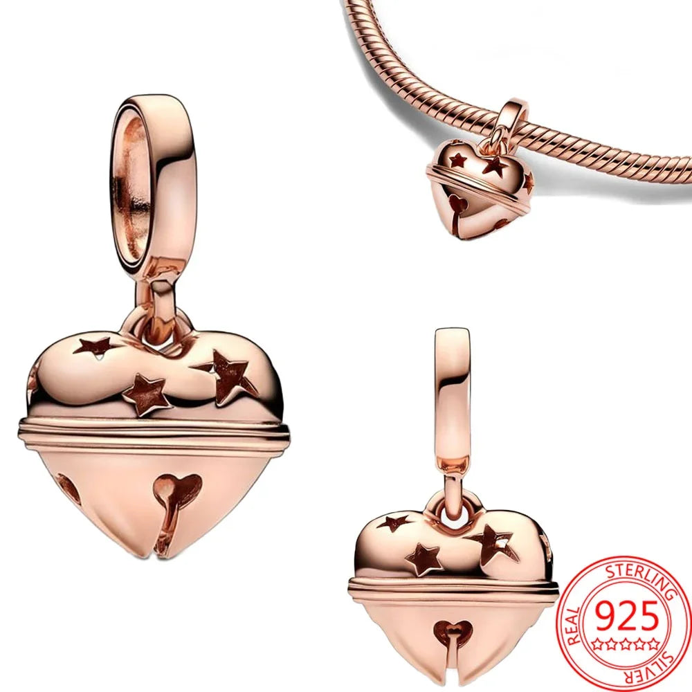 Original 925 Sterling Silver Rose Gold Snowflake Heart Fish Charms Beads for DIY Necklace and Bracelet Jewelry Gift